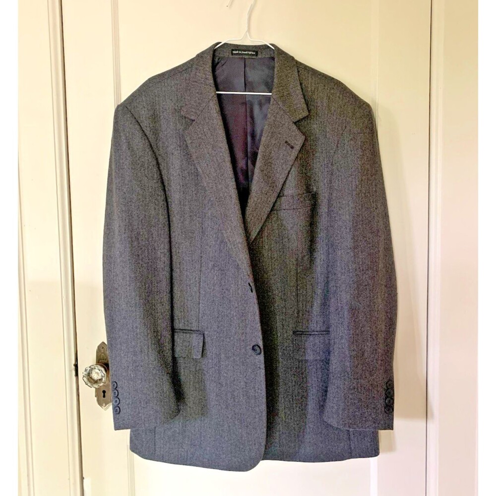 RBM Collection Coat Men's 44R Sport 100% Wool Black Gray Two Button Suit Jacket